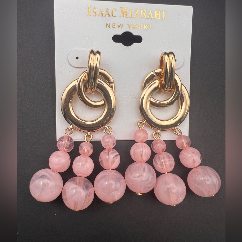 Isaac Mizrahi Gold and Pink Chandelier Earrings